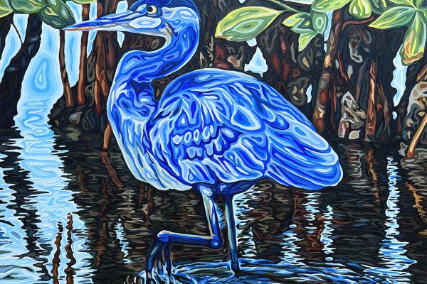 Great Blue Heron, 24 x 24 in, oil on wood copy